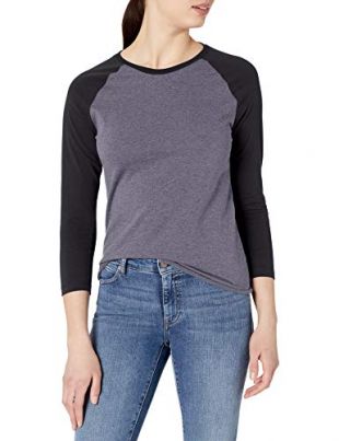 Soffe Women's Baseball Tee, Grey Heather/Black, Medium
