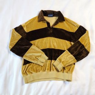 vintage années 1990 VIP Gold Velvet Striped Polo Sweatshirt Unisex Large