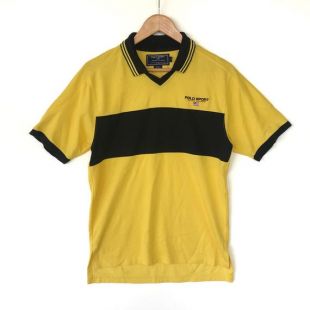 rare!! vintage POLO SPORT Ralph Lauren couleur bloc petit logo brodé chemise /jaune/noir/taille S/code:23