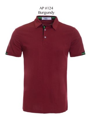 Nouvelle Mens Caviar Dremes court Polo manches Slim Fit Bordeaux avec des Accents verts noir bouton coton tissu Stretch