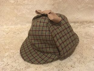Sherlock Holmes Deer Stalker Ear Flap Trappers Cap - English Wool Plaid Detective Hat - Deerstalker Tweed Wool