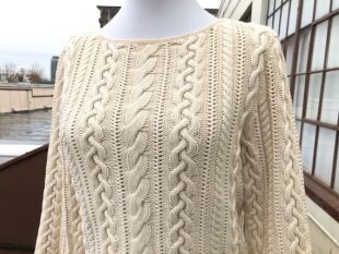vintage Ralph Lauren Cream Cotton Chunky Ivory Cable Knit Pullover Fishermans Sweater Size S M Womens Cropped Sleeves Classy 1990s Braided