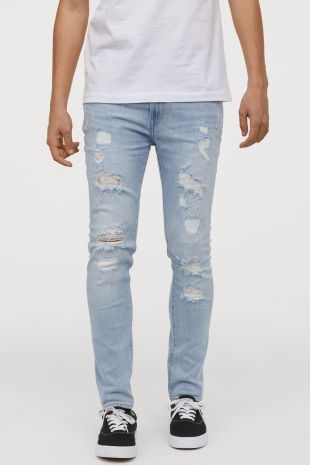 H&M - Trashed Skinny Jeans - Light denim blue