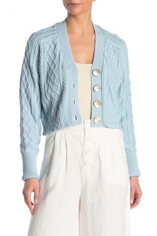 Blue sky Cable Knit Crop Cardigan