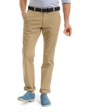 Pantalon slim beige en gabardine