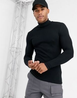 Col roulé moulant en tissu gaufré - Noir