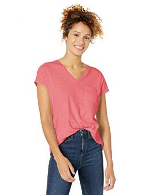 Women's Vintage Cotton Pocket V-Neck T-Shirt