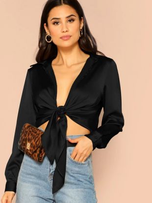 top a noeud manche longue noir