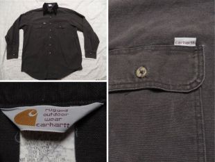 vintage Carhartt Shirt Jacket Black Denim Corduroy Collar 90's Men’s XL Union Made in the USA