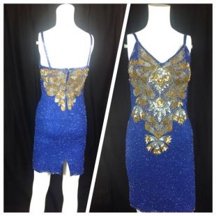Vintage. Mini robe de soie/paillette