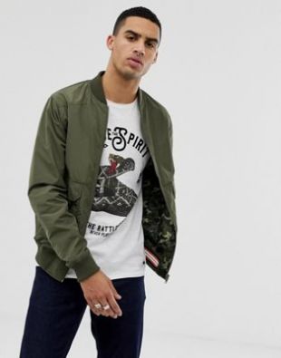 Bomber réversible à motif camouflage et uni - Kaki