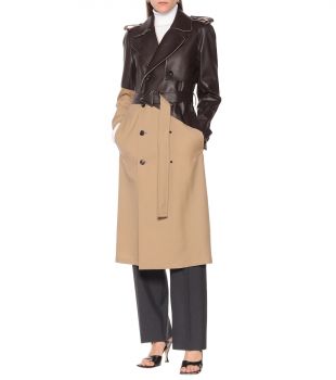 Trench-coat en cuir et laine