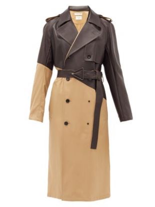 Trench-coat en gabardine et cuir contrecollé