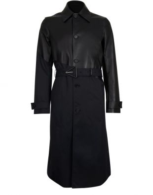 Trench-coat asymétrique en cuir et gabardine