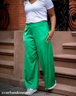 The Drop Women's Emerald Green Satin Wide-Leg Pant