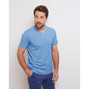 tee shirt bleu ciel col v