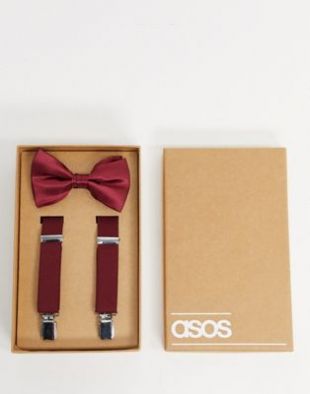 suspender and bow tie set in burgundy