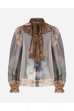 Print Tie Neck Sheer Blouse worn by Sutton Stracke in The Real Housewives  of Beverly Hills Season 10 Episode 6 | Spotern