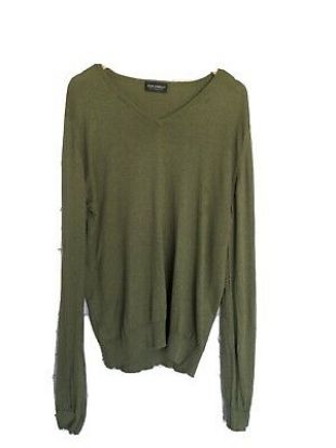 Mens Green V neck Cotton Long Sleeve Slim Fit Sweater Britain