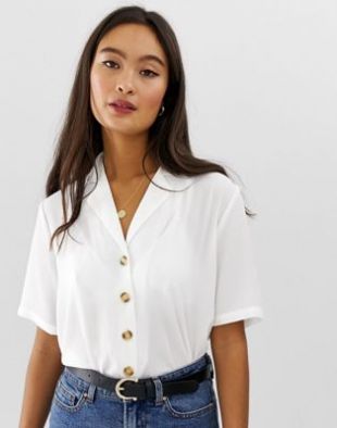 Top manches courtes boutonné - Blanc