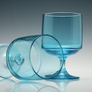 Six Vintage Electric Blue Glass Rummers c1950 - Drinking Glasses