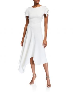 Roland Mouret Warren Asymmetric Stretch Viscose Midi Dress in White