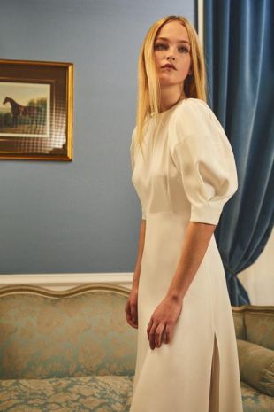 Khaite Cynthia satin midi dress in colour Bright Pink