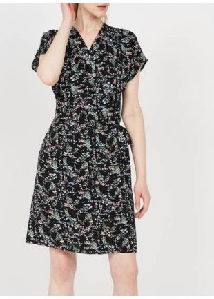 ROBE COURTE PORTEFEUILLE IMPRIMÉ FLEURI NOIR