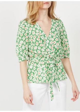 TOP COL V CINTRÉ IMPRIMÉ FLEURI EN CRÊPE PAQUERETTE