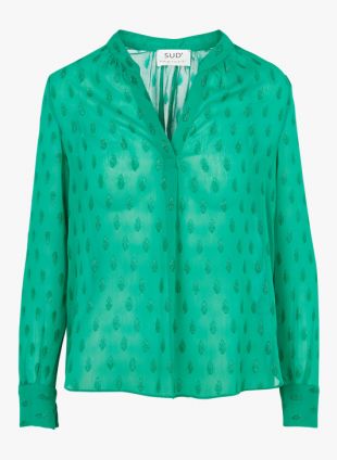 TOP COL V MOTIF MÉTALLISÉ VERT