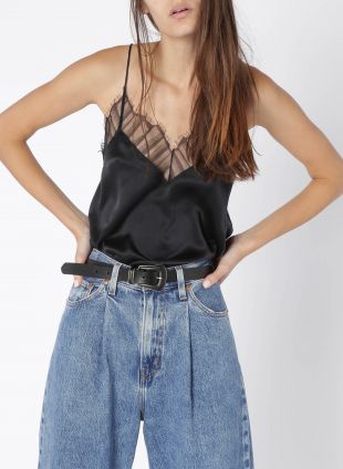 BERWYN - Black Silk camisole with lace details