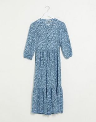 Stradivarius midi dress in blue floral print