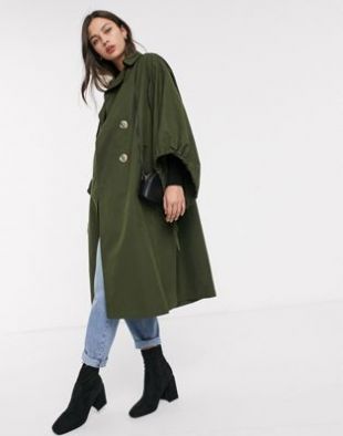 extreme sleeve trench coat in khaki