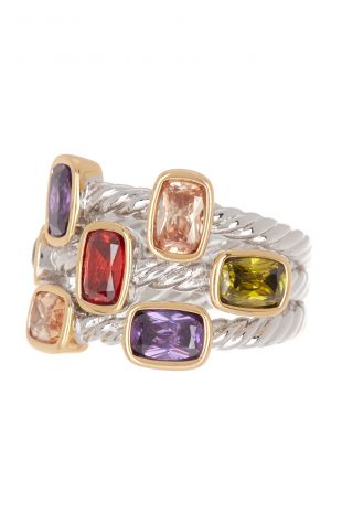 Two-Tone Twisted Cable Multicolor Topaz & Amethyst Ring