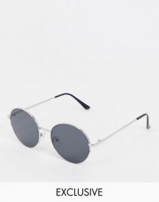 Grandes lunettes de soleil rondes à verres fumés et monture argentée, en exclusivité