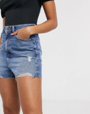 Short mom à taille haute - Bleu moyen