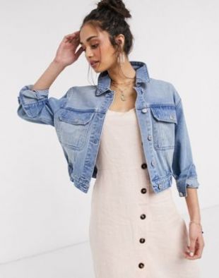 Veste en jean avec taille élastique - Bleu clair