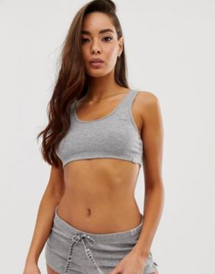 Savage x Fenty - Crop top en jersey côtelé avec logo - Gris chiné