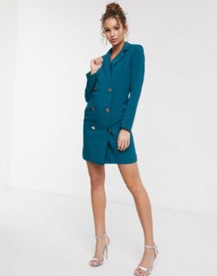 Robe courte style blazer avec bouton doré - Bleu sarcelle