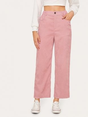 Pantalon droit en velours côtelé unicolore