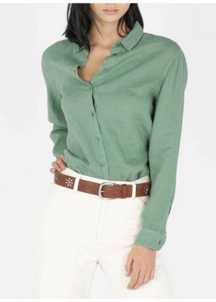 CHEMISE COL CLASSIQUE BOUTONNÉE EN LIN  AMANDE