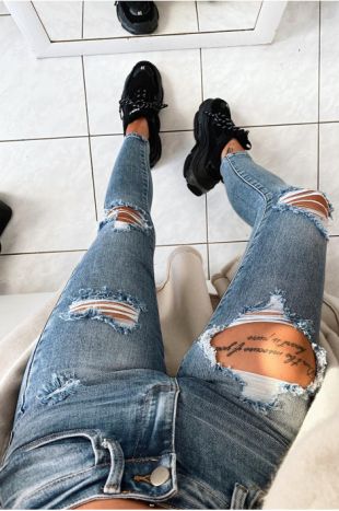 jean bleu délavé skinny déchiré