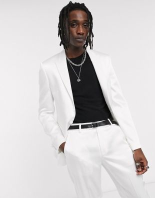 skinny tuxedo suit jacket in white with high shine panels