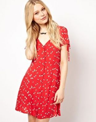 Red Floral Tea Skater Dress