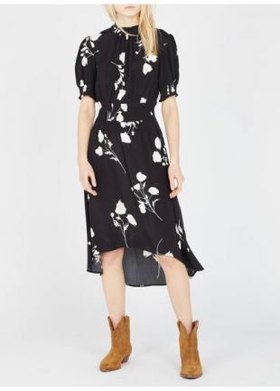 ROBE MIDI COL MONTANT IMPRIMÉE NOIR