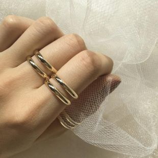 Minimalist Instagram Style 18K Gold Plated Double Twin Thin Band Ring, Stackable Ring, Bijoux Femmes