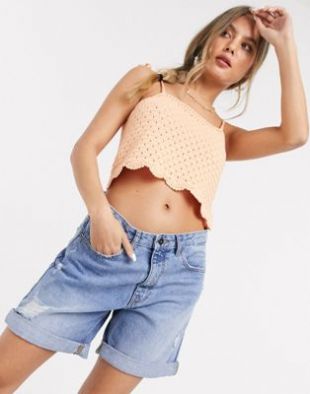 Short en jean à effet vieilli - Bleu