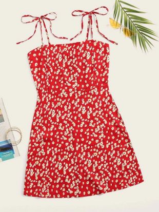 Robe à fines brides avec imprimé floral et plis