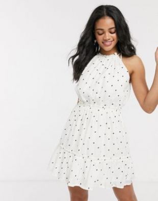 Robe courte dos nu à pois - Blanc