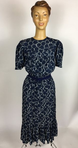 Unbranded - Robe NAVY SILK PRINT des années 1940